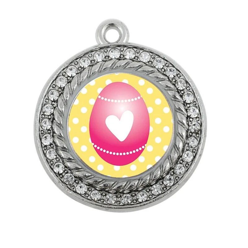 

PINK EASTER EGG CIRCLE CHARM antique silver plated jewelry