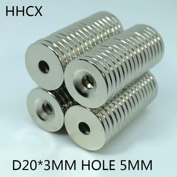 

100PCS/LOT Disk magnet 20*3 Hole 5 N38 Strong D Countersunk NdFeB magnet 20x3 Permanent magnet 20X3-5 for speaker