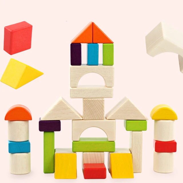 High quality wooden 30 pieces color wooden boxed wooden blocks children's educational big building blocks toys 5