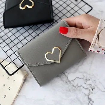 

womens wallets and purses retro small fresh metal heart-shaped short section three fold small wallet ladies student purses