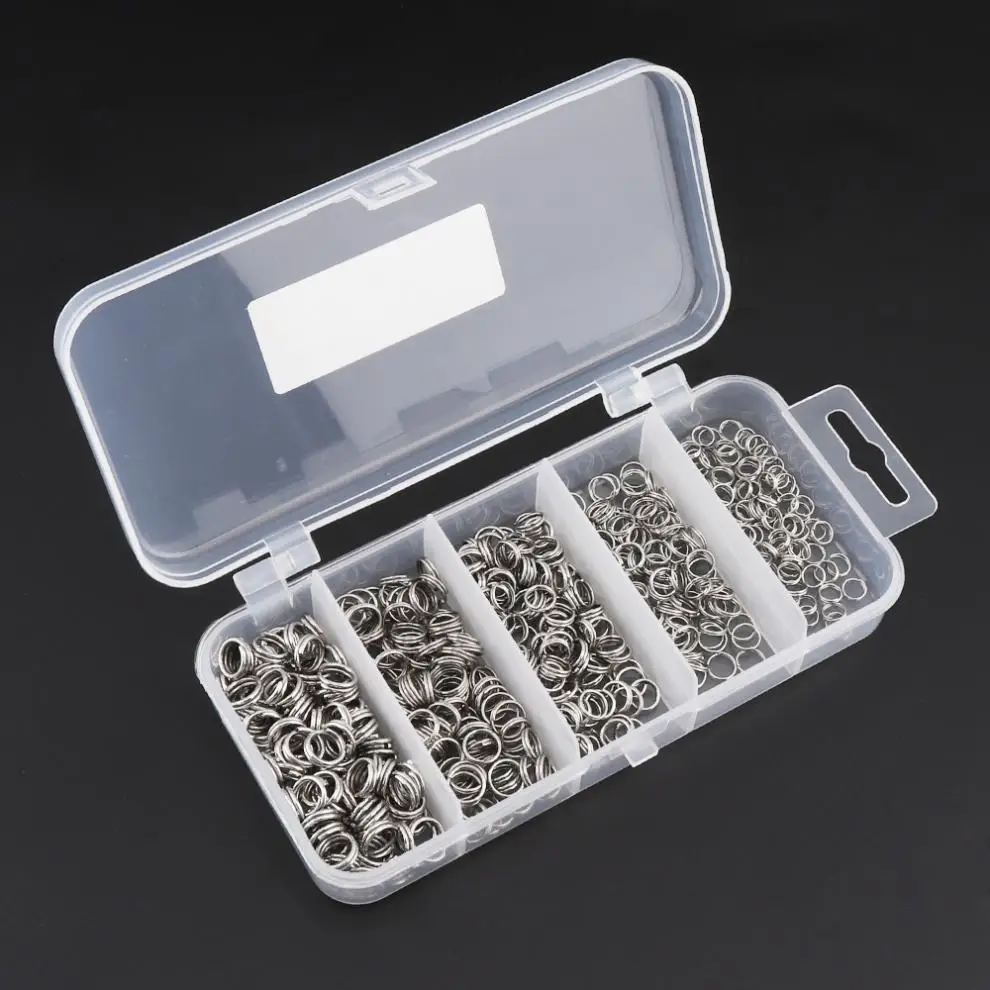 

500pcs Stainless Steel Double Loop Fishing Ring 5 Sizes Mixed Split Clip Swivel Quick Change Hook Connector with Box