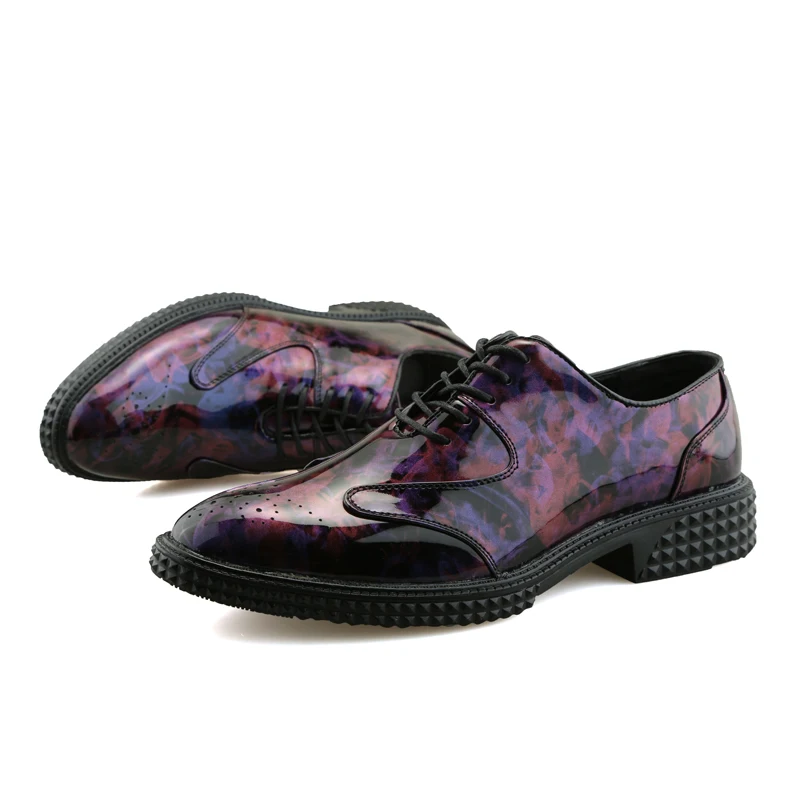 designer italian leather formal shoes men mixed colors footwear ballroom camouflage patent leather brogue oxford shoes for men (10)