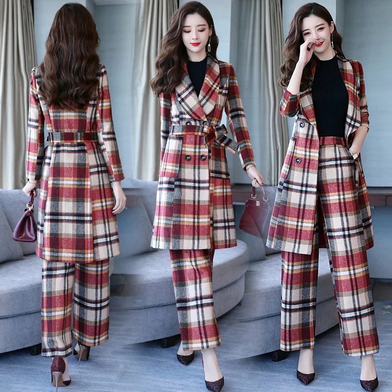 47.1         289M-2XL          New women's suit women's fashion wide-leg pants set two-piece (jacket + pants) women's long double-breasted high-quality dress