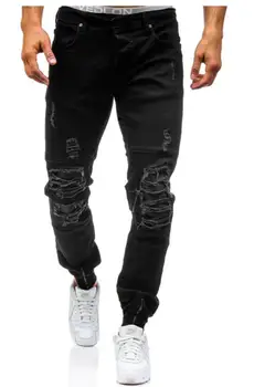 

Brand Men 2018 Jeans Slim Biker Beggar Hole Motorcycle Jeans High Quality Cotton Cozy Denim Man Skinny Bule Male Trousers