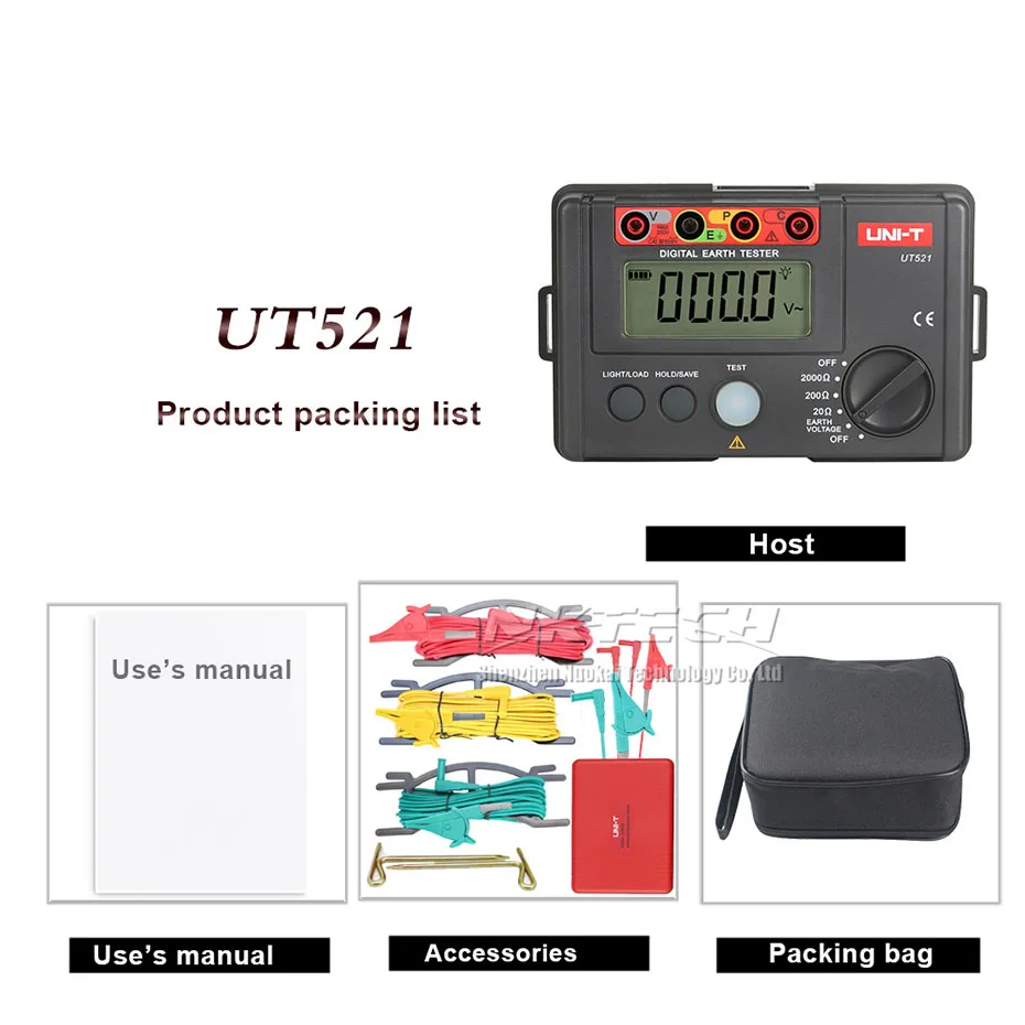 UNI-T UT521 цифровой заземления Сопротивление изоляции тестер устройства дистанционного управления утечки Напряжение метров громоотвод/детектор низкая Тесты 2000OHM
