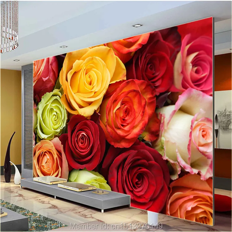 

Romantic Custom Large Flower Wallpaper Colorful Roses Photo Wallpaper Canvas Silk Wall Painting Art Mural Room decor Rose World