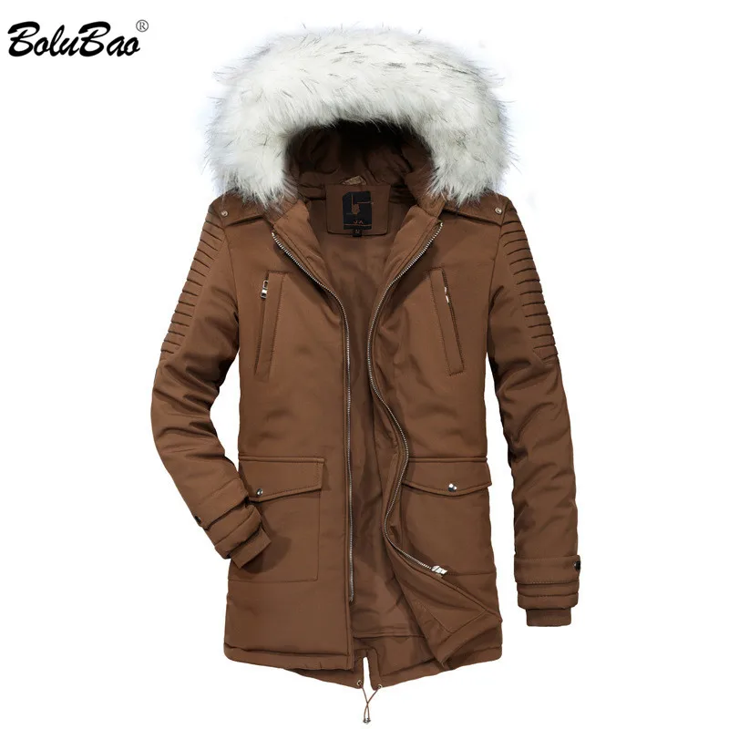 

BOLUBAO New Winter Parka Jacket 2019 Men Warm Thick Cotton Hooded Parkas Coat Fur Collar Jacket Male Parkas Top