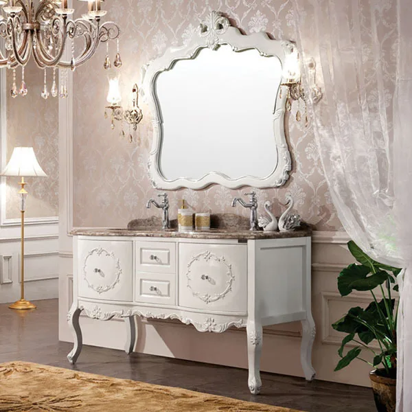 ivory color oak and mirror, volakas white marble, three holes