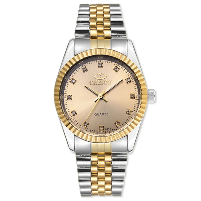 Golden New Clock gold Fashion Men watch full gold Stainless Steel Quartz watches Wrist Watch Wholesale CHENXI Gold watch men