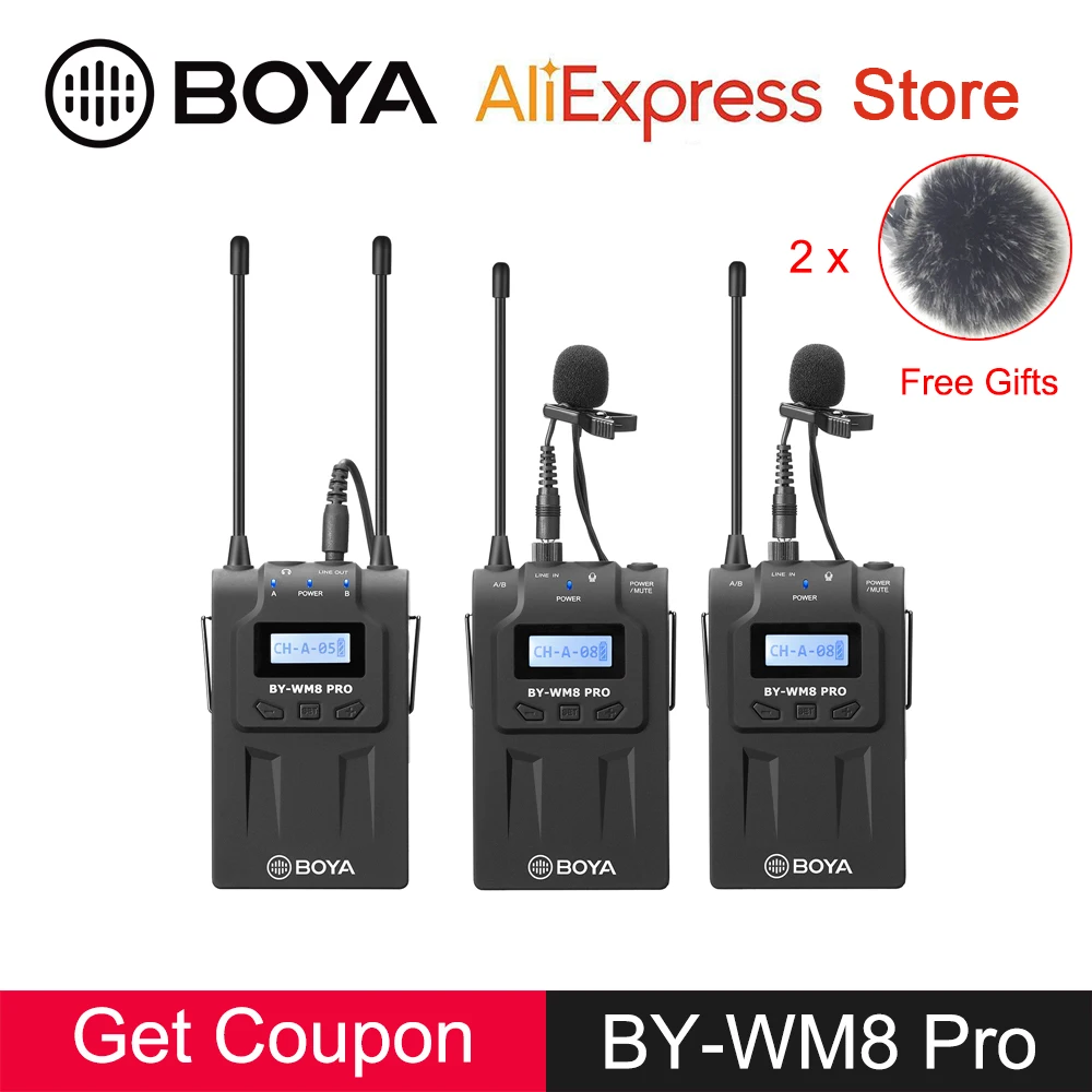 

BOYA BY-WM8 Pro UHF Wireless Microphone System Dual-Channel for Canon Nikon Sony DSLR Camera Camcorder ENG Film Vlog Video Mic