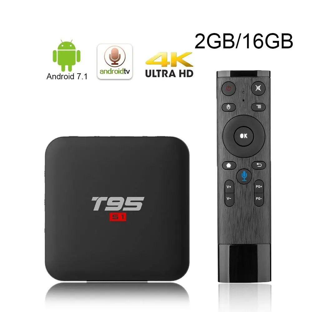 

T95 S1 Android 7.1 TV BOX Amlogic S905W Quad Core 2GB/16GB 2.4GHz WiFi Media Player Smart Box Voice Remote Control 4K