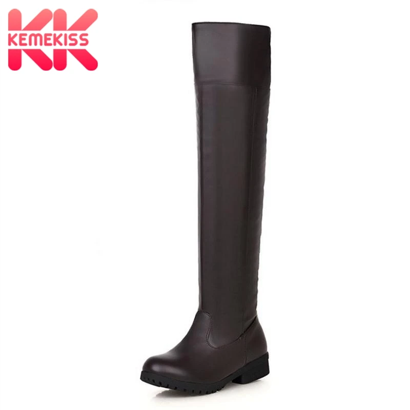 

KemeKiss Plus Size 34-47 Women Flats Boots Knee Knight Boots Warm Fur Wintershoes Women High Quality Office Lady Footwear