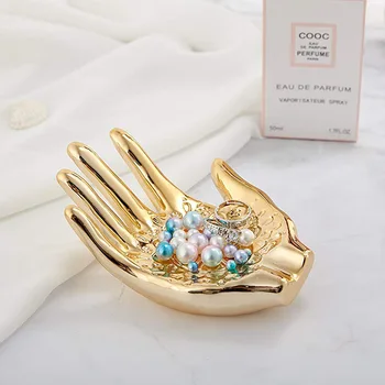 

Glod Hamsa Hand Ceramic Jewelry Storage Holder for Ring Necklace Earrings Bracelet Display Trinket Dish Small Hone Decoration