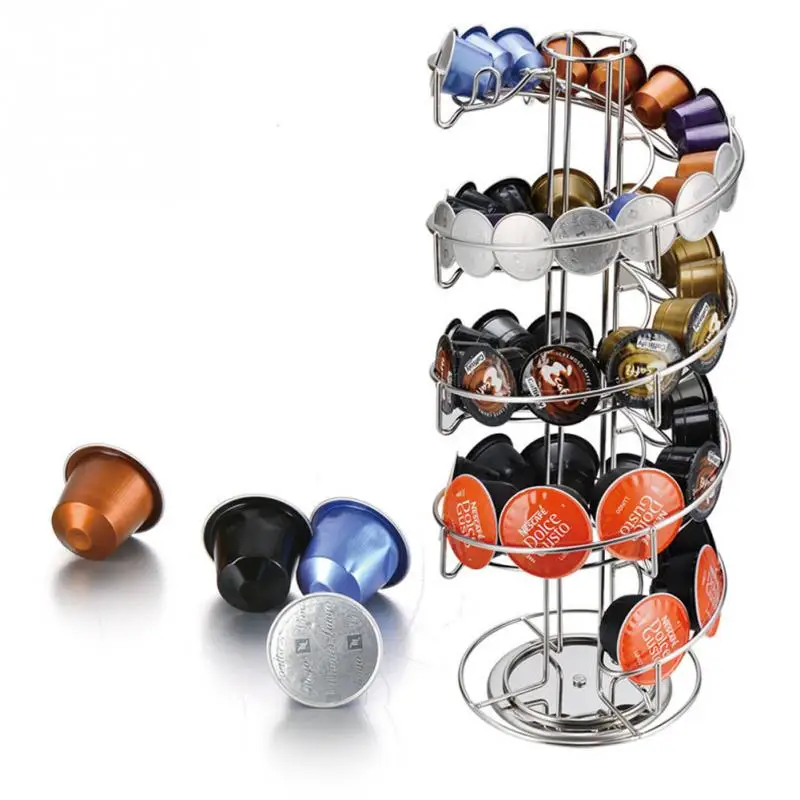 

3 Types Iron Chrome Plated Coffee Capsule Pod Holder Durable Revolving Caffee Capsule Storage Rack Stand Organizer For Nespresso
