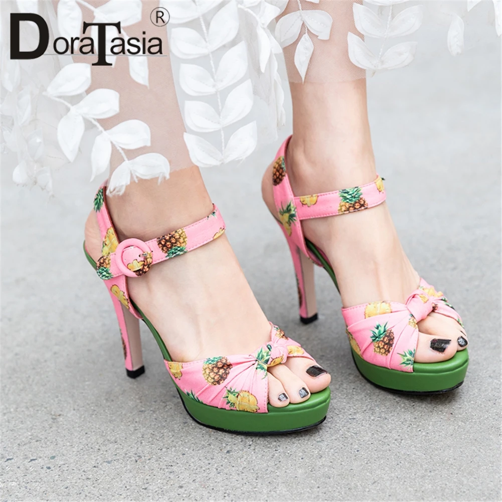 

DORATASIA Brand Design Luxury Print Genuine Leather Women Shoes Sandals Woman 2019 Sexy High Heels Party Wedding Woman Sandals