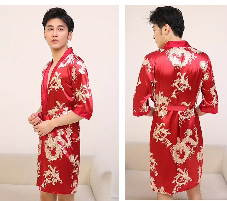 Fdfklak весна лето халат мужчин шелковый атлас халат мужской пижамы кимоно hombre мужские домашняя одежда принтом Большие размеры мужские халаты