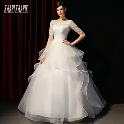 Великолепное белое свадебное платье для Для женщин 2019 цвета слоновой кости свадебное платье Длинные вечерние Scoop тюлевые аппликации