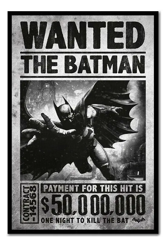 

N2508 Batman Arkham Origins Wanted Ready To Hang Frame Wall Sticker Silk Fabric Poster Art Indoor Decor Bright