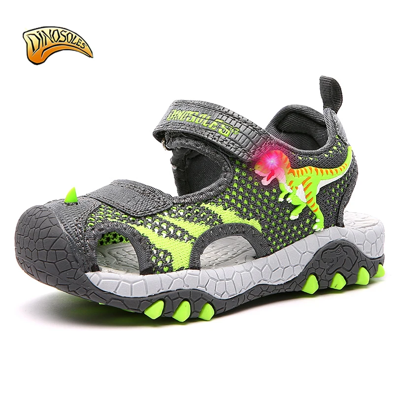 

New Kids Boys Sandals LED Shining 2019 Summer Toddler Shoes Light Up 3D Dinosaur Children's Mesh Breathable Beach Shoes