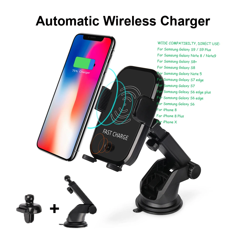 Qi Wireless Car Charger 10W Automatic Fast Charge With Air Mount Holder