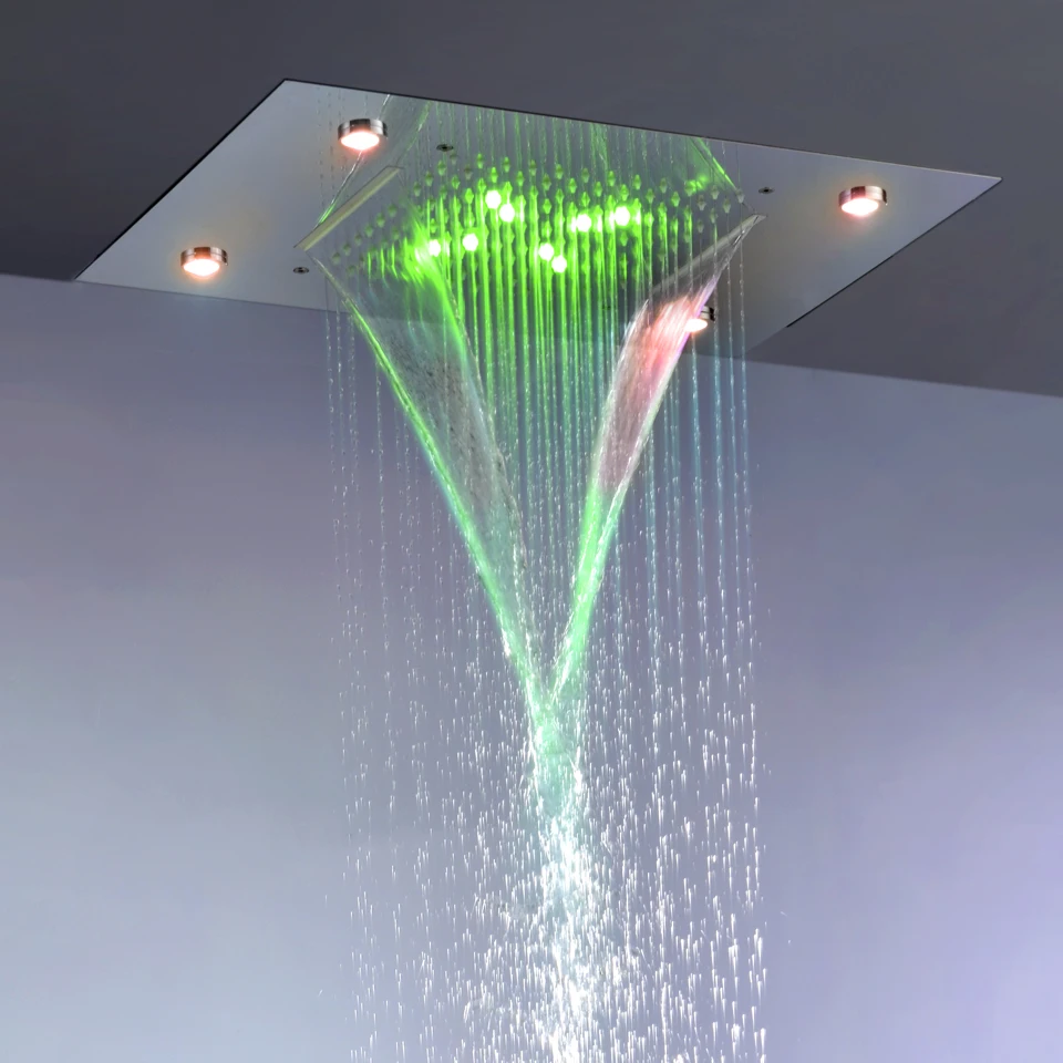 

Contemporary Rain And Waterfall Shower Head 110V~220V Alternating Current Colorful LED Bathroom Top Shower Set L-50X36P