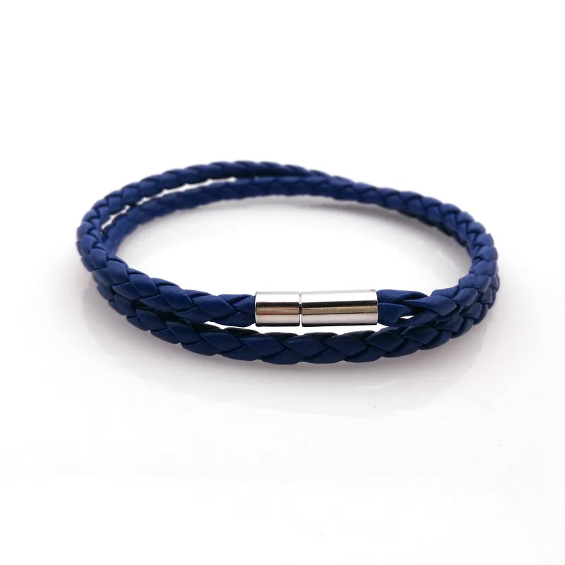 

2016 Leather Bracelet Men 2 Laps Leather Bracelet, Men & Women Charm Punk Blue Bracelet, Free Shipping!8 Color Choose
