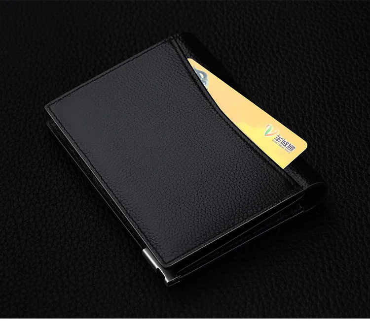 Мужской короткий кошелек для кредитных карт, мужской кошелек из натуральной кожи, двойной складной кошелек, классический вертикальный горизонтальный черный дизайн