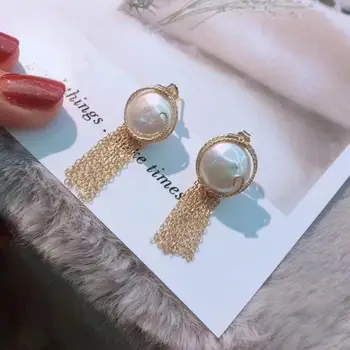 

free shipping shuanyan gorgeous pair of south sea white round pearl earring 14k