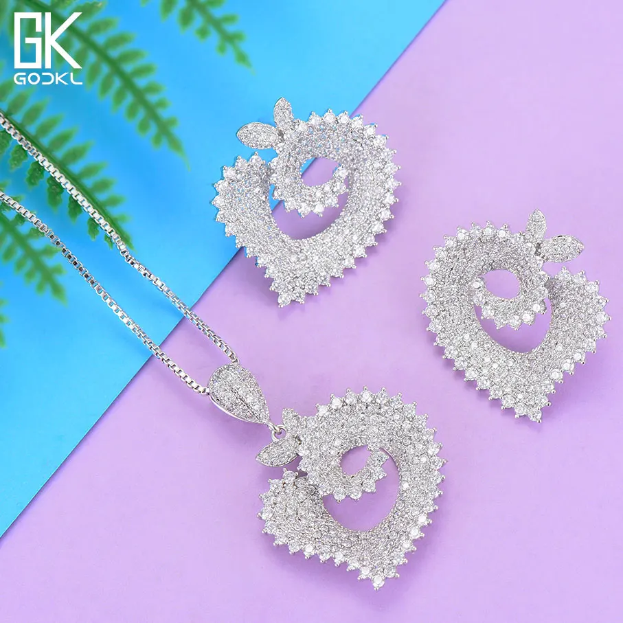 GODKI Luxury Heart Necklace Earring Sets Cubic Zircon Crystal CZ Jewelry Set For Women Wedding Indian Dubai Bridal Jewelry Sets