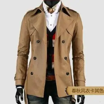 Fashion autumn slim men's clothing teenage double breasted khaki trench coat men outerwear mens trench coat plus size S - 9XL