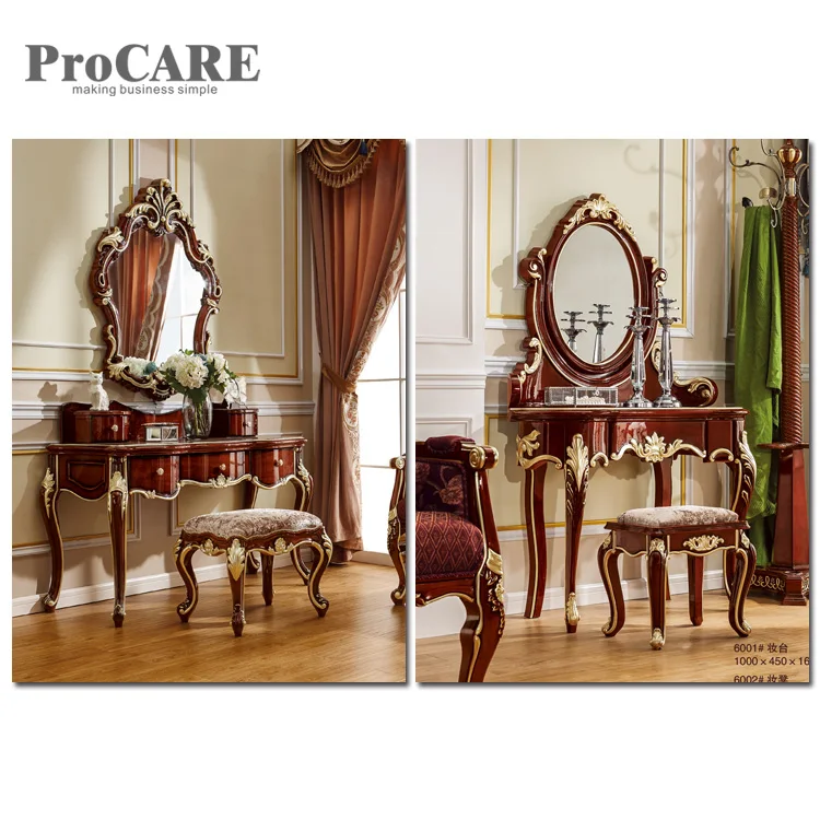 Лучшая цена мебель для спальни современный деревянный туалетный столик с Полноразмерным зеркальным дизайном-6005