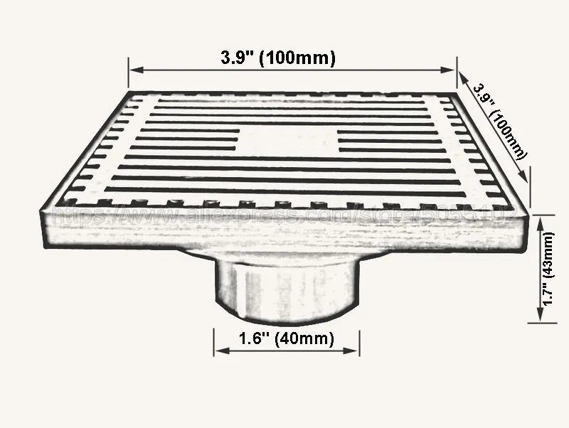 Shower Drains 10*10cm Square Bath Drains Strainer Hair Brushed Nickel Bathroom Floor Drain Waste Grate Drain zhr069