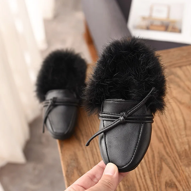 

Autumn Winter New Kids Shoes For Girls Children's Cotton Shoes Soft Non-slip Fur Warm Loafers Baby Toddler Girls Princess Shoes