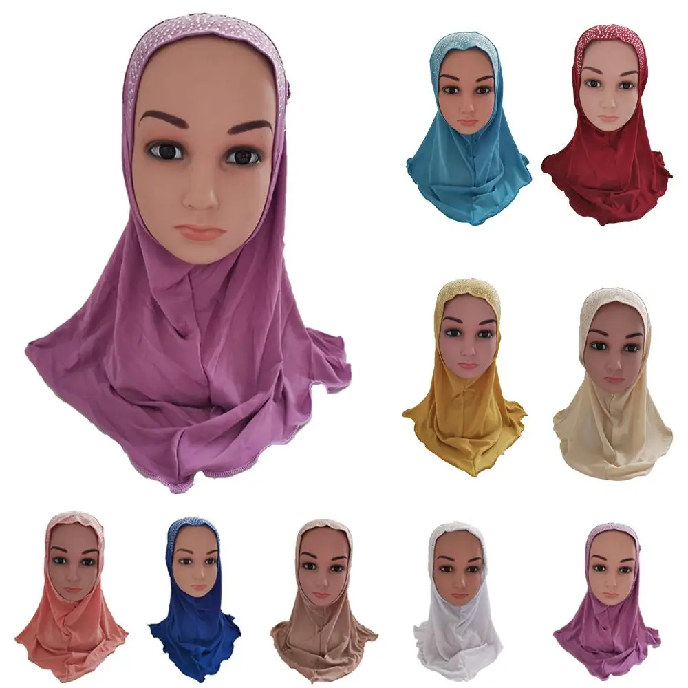 

Muslim Kids Girls Hijab Rhinestone One Piece Amira Scarf Shawl Islamic Headscarf Arab Cap Ramadan Headwrap Hat Niquabs Turban Middle East