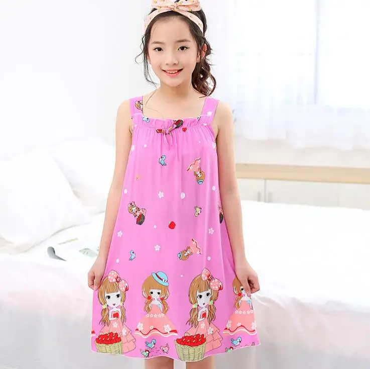 

Cute Girls Pajamas Dress Children Cotton Cartoon Sleepwear Nightgown Kids Girls Summer Beach Sundress For 2 4 6 8 10 12 14 Years