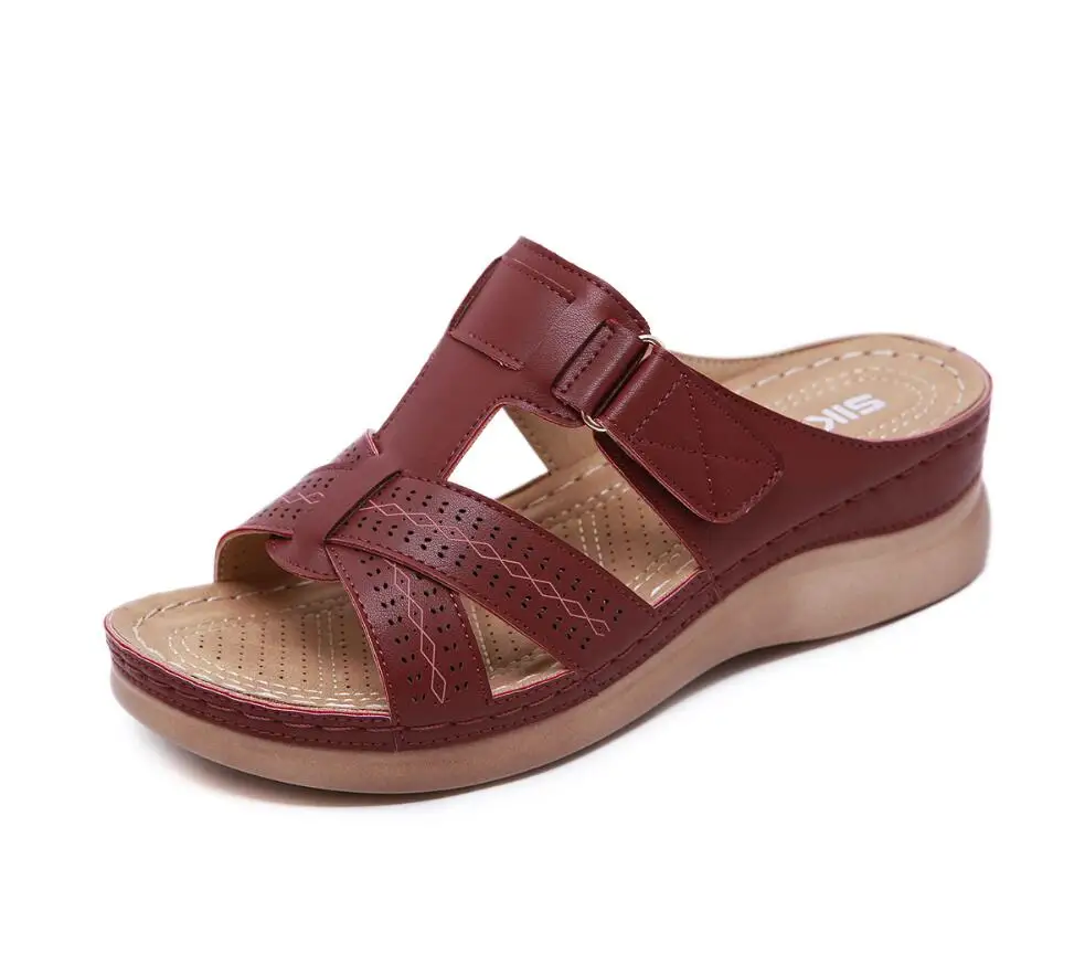 Женские босоножки; модная повседневная обувь в римском стиле с открытым носком на среднем каблуке; босоножки; Zomerschoenen Dames - Цвет: Wine red