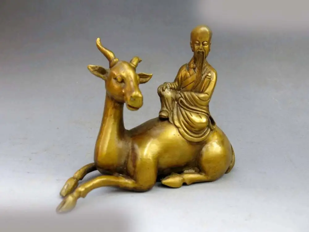 

DS China bronze carved fine deer buddhism sculpture longevous buddha Statue