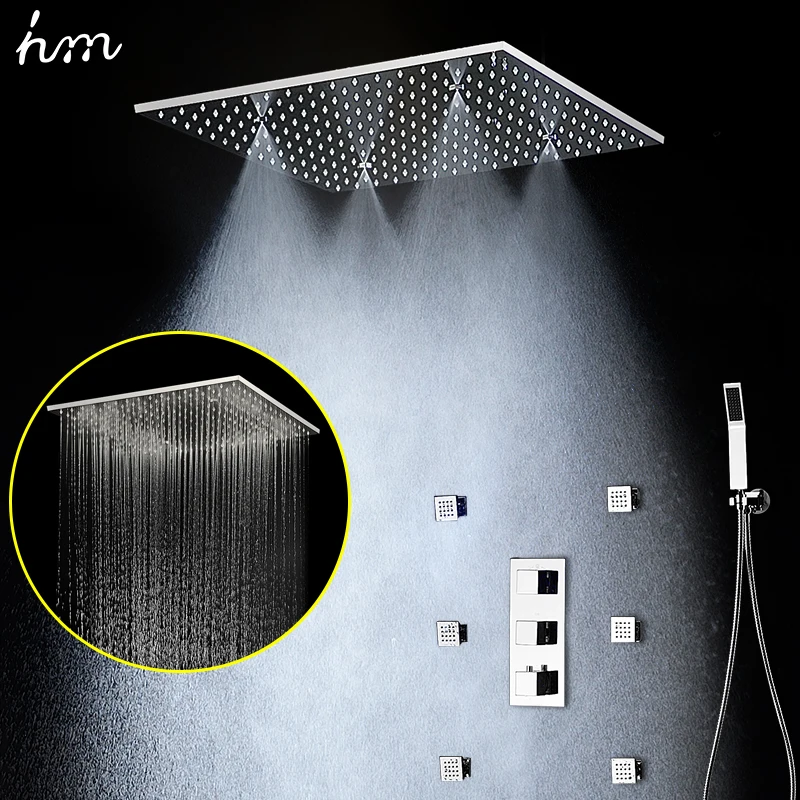 Goede Thermostatische Douche Set 20 Inch SPA Mist fall Regendouche kranen Panel met 6 Massage Douche Body Jets Luxe Douche systeem