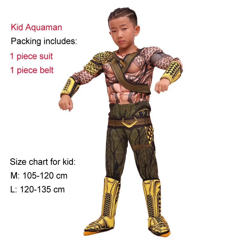 Костюм Пурим на Хэллоуин, костюм Человека-паука, Бэтмена, СУПЕРМЕНА для мальчиков, Детский карнавальный костюм супергероя, Мстители, одежда для костюмированной вечеринки - Цвет: Kid aquaman