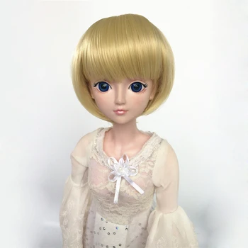 

Bybrana 1/3 1/4 1/6 1/8 bjd wig short black golden straight hair with bangs for dolls free shipping