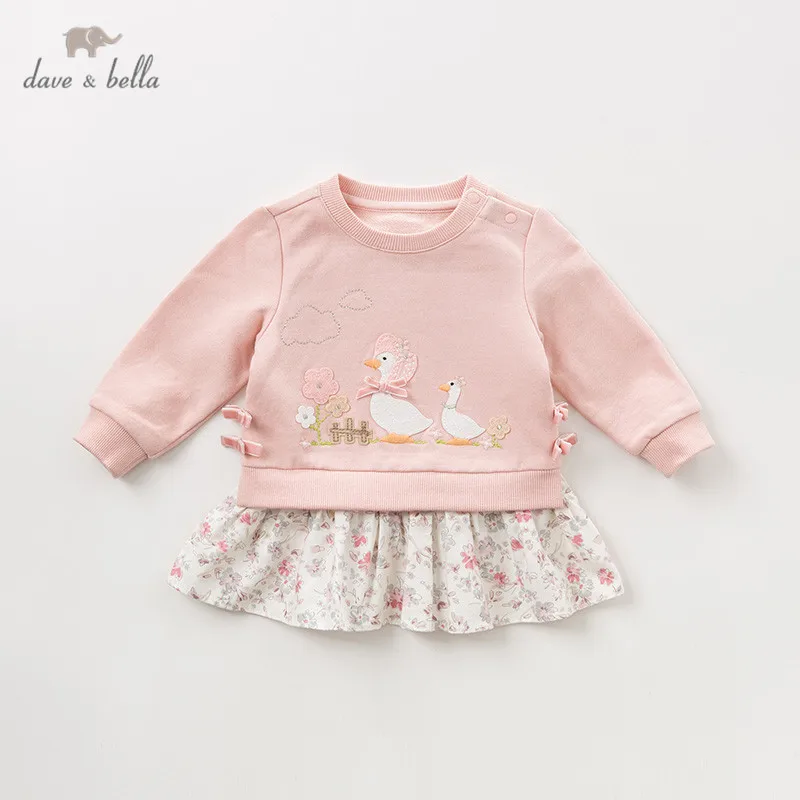 DBQ11118 dave bella/Осенняя футболка с цветочным рисунком для маленьких девочек; Детские топы с длинными рукавами; милый пуловер для девочек; модные детские футболки