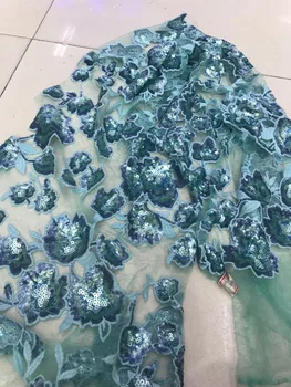 

luxury embroidery lace fabric L-81416 best quality newest sequins tulle mesh lace for sawing