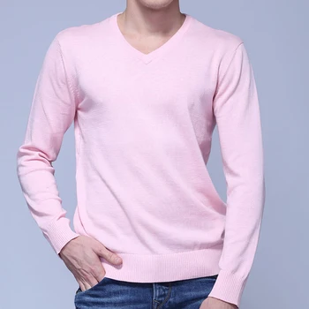

100% Cotton Spring and Autumn Male long sleeve v-neck knitting sweaters solid color mens casual sweaters fashion slim mens tops