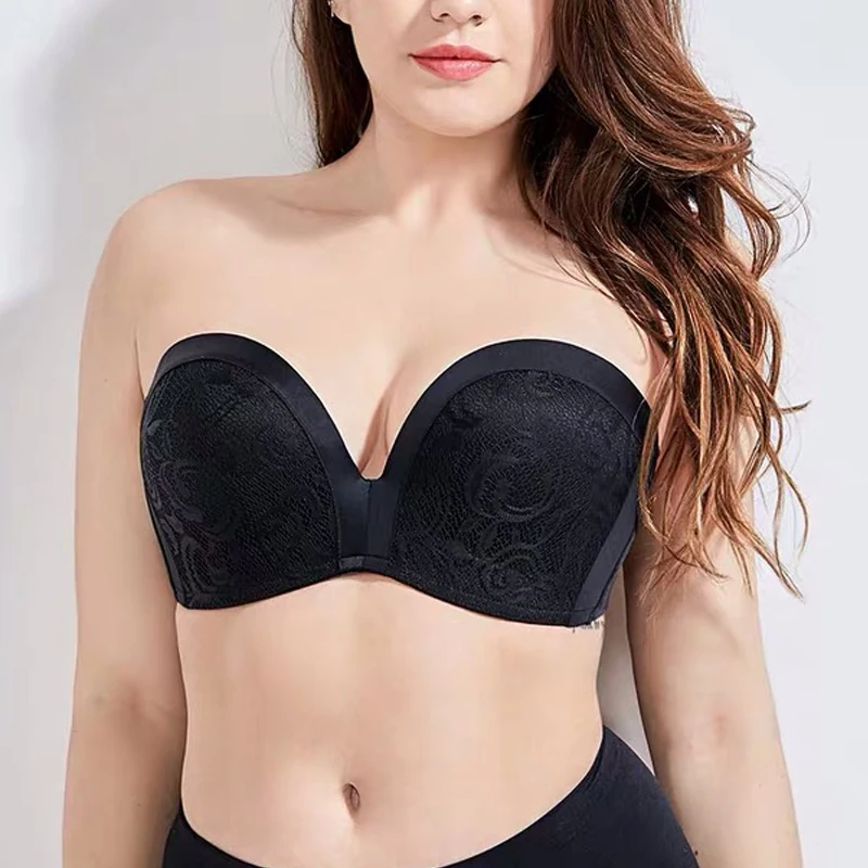

Women's Slightly Padded Push Up Lace Great Support Strapless Bra 32 34 36 38 40 42 A B C D DD E F