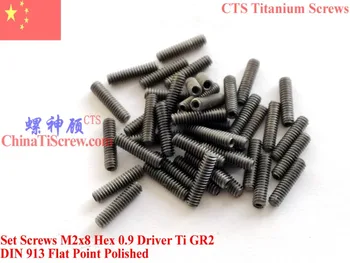 

Titanium Set Screws M2x8 DIN 913 Hex 0.9 Driver Flat Point 50 pcs Ti GR2