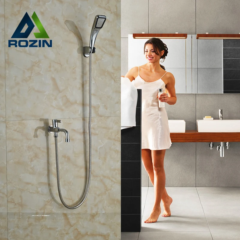 

Polished Chrome Single Handle Hand Shower Faucet Wall Mounted Cold Water Spout Tap with Hand Shower Holder