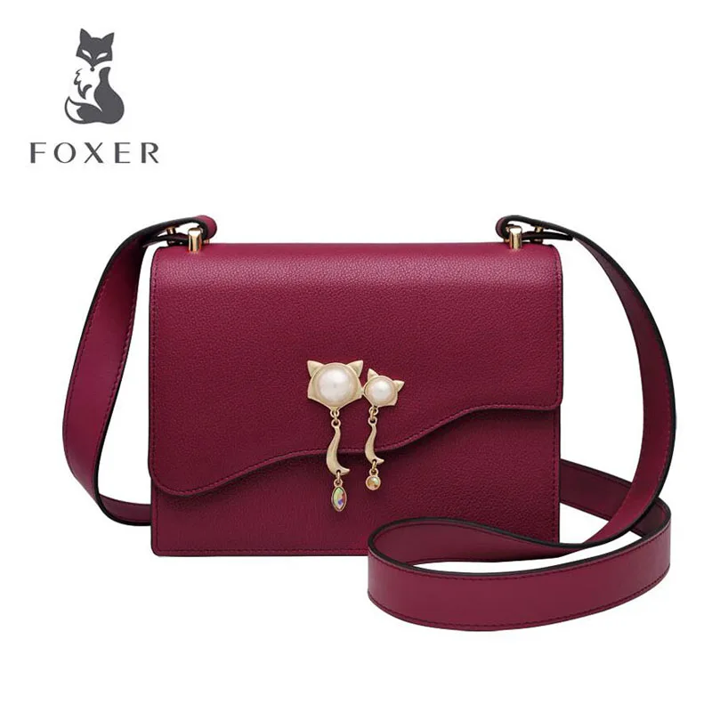 

FOXER high quality new bag female 2019 new wild leather shoulder Messenger bag fashion temperament small square bag