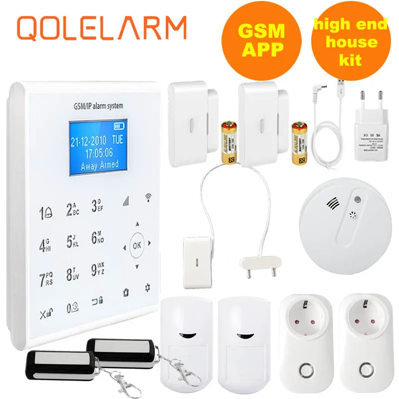 

Free Aliexpress Shipping 433MHZ GPPS WIFI GSM home security alarm system kit with smoke/water alarm, home appliance APP control