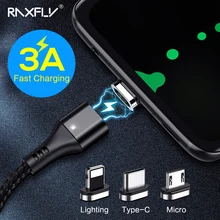 RAXFLY Магнитный usb кабель для зарядки 3A провод для быстрого заряда Micro usb type C кабель для samsung S9 нейлоновое магнитное зарядное устройство для iPhone