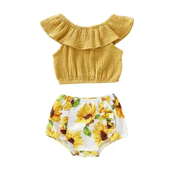 

Emmababy Newborn Baby Girl Cold Shoulder Top Tee+PP Pants Shorts Outfits Clothes Set